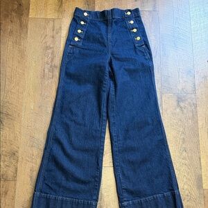 J. Crew Navy Wide Leg Jeans with Gold Buttons